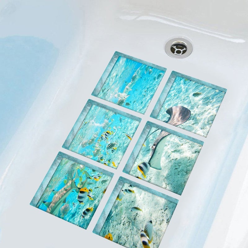ChezMax The Underwater World Bath Treads Sticker Safety Decals Non Slip Bath Tub Tattoos Tub Stickers Tub Decals Non Slip Bathtub Stickers Tub Appliques 6 Pcs 5.9" X 5.9" - Image 1